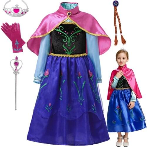 Anna Dress For Girl Princess Dress Anna elsa Kids Costume with Cloak Christmas Gift For girls Dress girl clothes 3-10 years old