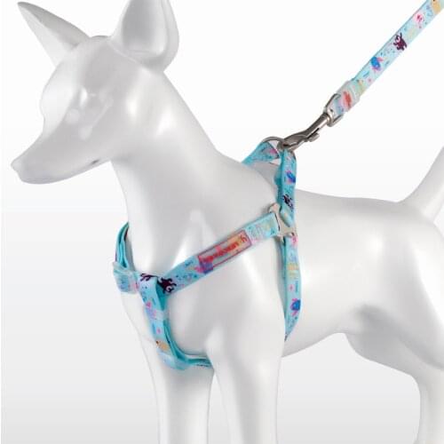 Dog Harness Leash 2 Sets Little-Monsters Printed Fashion Puppy Harness Dog Walking Rope Collar Leash Chain for Dogs Puppy Pets