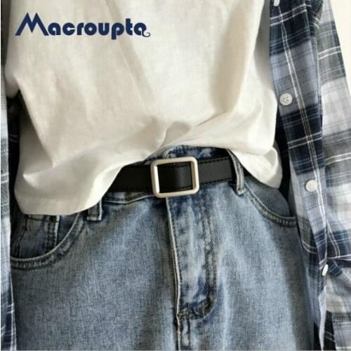 Square Buckle Women Belt Simple Vintage Students Waistband Adjust Fashion Casual No-hole Cummerbunds