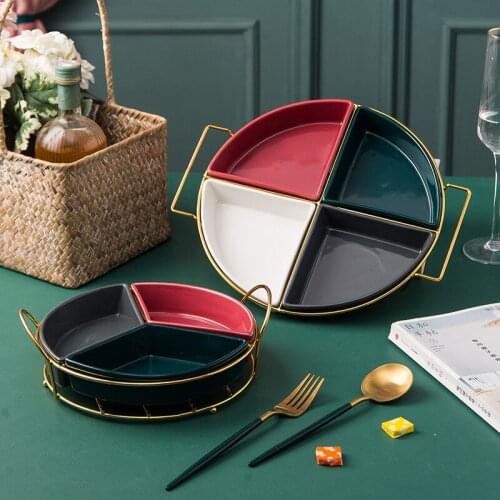 Northern European Style Ceramic Fruit Plate Color Glaze Dividing Plate Household Snack Plate Creative Nut Plate Dry Fruit Box