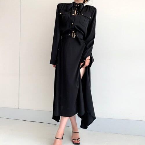 Spring Autumn 2021 A-Line Vintage Dresses Women Dress for Women Long Sleeve Holiday Elegant Sexy Party French Solid Black Slim