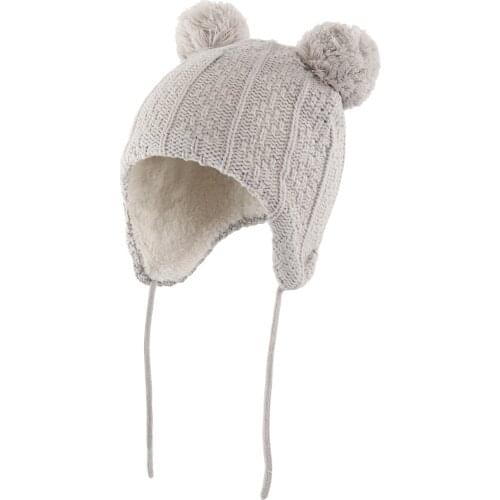 Connectyle Toddler Infant Boys Girls Cute Hats Earflaps Fleece Knit Beanie Kids Winter Warm Hat With Pom-Pom