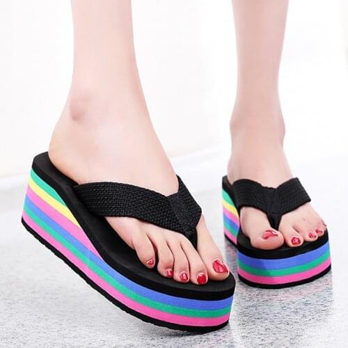 Women Slippers Summer Wedges Platform Flip Flops Casual Outside Non-slip Beach Slippers For Women High Heels Free Shipping Shoes