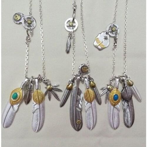 Starfield Takahashi Goro Jewelry Feather Combo Set Necklace S925 Sterling Silver Men Women Retro Thai Silver Sweater Chain