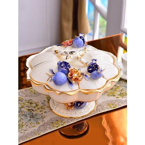 Dried Fruit Disk with Lattice and Covered Living Room Rotary Candy Box Dried Fruit Box Creative Household European Ceramic Fruit