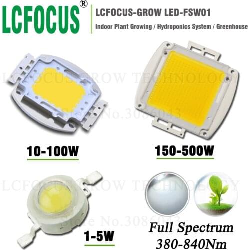 High Power 1W 3W 5W 10W 20W 30W 50W 100W 200W 300W 500W Grow LED Full Spectrum White 380-840nm For DIY LED Grow Light