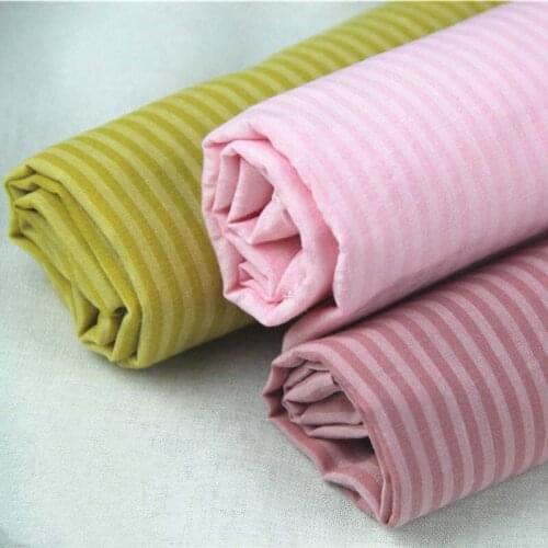 100% Cotton Yarn Dyed Light Pink Mustard Yellow Stripe Thin fabrics for DIY Summer Handwork Apparel Clothes Shirt Dress Blouse