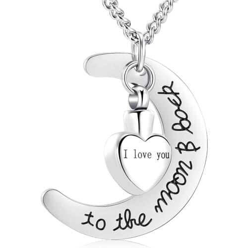 Cremation Jewelry for Ashes Moon Heart Urn Necklace for Ashes Keepsake Holder Memorial Jewelry I Love You To The Moon And Back