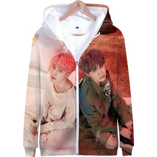 Harajuku Streetwear Zip-up Hoody Kpop 3D Zipper Hoodie Sweatshirt Men/women Long Sleeve 3D Kids Hooded Tops Female K Pop Clothes