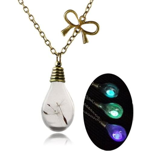 Vintage Necklaces Wish Real Dandelion Crystal Glowing Necklace Glass Bulb Pendants Necklace Bow Chain Choker For