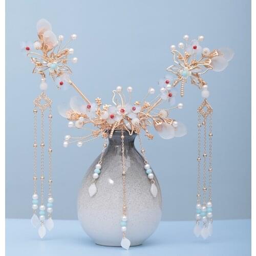 Hair Barrettes for Ancient Style Headdress Tassels Hanfu Hair Accessories Ancient Hairpin Full Set BN