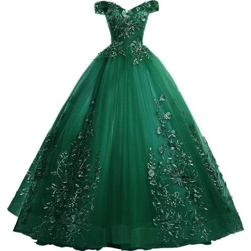 Green Quinceanera Dresses Party Prom Off The Shoulder Ball Gown Lace Embroidery Vintage Quinceanera Dress Plus Szie