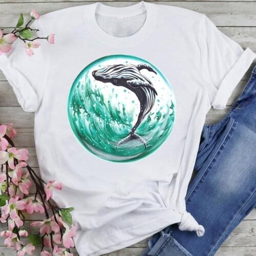 Women Graphic 90s Beach Watercolor Love Cartoon Summer Fashion Print Short Sleeve Female Clothes Tops Tees Tshirt T-Shirt