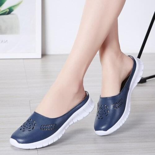 Women Summer Sandals Half Shoes Floral Style Slippers Flats Shoes Females Split Leather Slides Outside Comfort Shoes Big