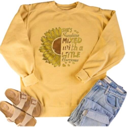 2020 She Is Sunshine Sunflower Floral Print Women Sweatshirt Full Sleeve Believe Female Jesus Jumper Christian Pullover flower