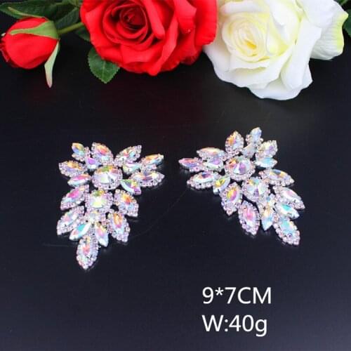 1 Pair Iron On DIY Rhinestone Applique for Garment Shoes Headband Bridal Sash Jewelry Motif Patch Applique Sewing Crystal Tassel