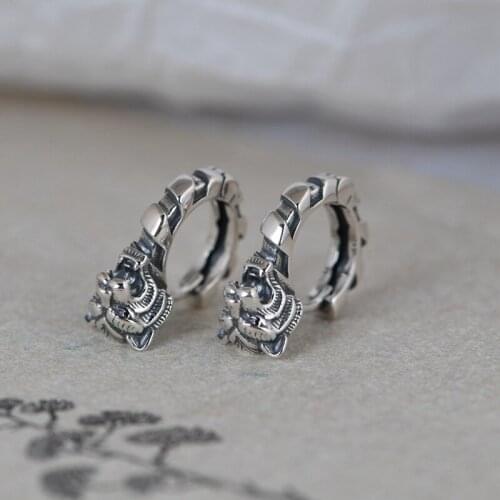 2021 Trend Silver Earrings 925 Women Jewelry Unusual Earrings Tiger Head Stud Earrings Vintage Style Thai Silver Gifts for Girl