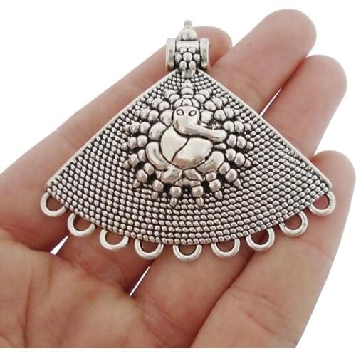 3 x Tibetan Silver Large Ethnic Tribal Ganesha Buddha Elephant Multi Strand Connector Charms Pendants for Necklace Making