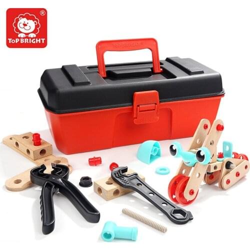 ToP BRIGHT 53pcs DIY Builder Construction Set Wooden Building Block Toys Screw Nut Tool Toys Baby Kids Children Gift 36M