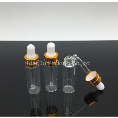 Free shipping 50PCS 5ML Clear Glass Golden white head Reagent Eye Dropper Drop Aromatherapy Liquid Pipette Bottle