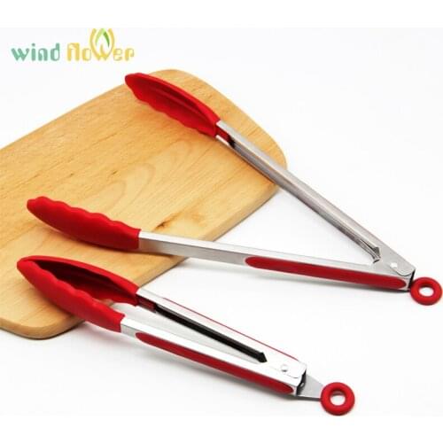 Wind flower Stainless Steel and Silicone Tongs Kitchen Tongs Kitchen Tools BBQ Clip Salad Bread Serving Tongs