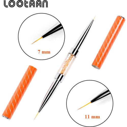 Lootaan 1 Pc Double-end 7mm/11mm Nail Art Liner Painting Drawing Line Brush Acrylic Handle with Rhinestones Inside Manicure Art