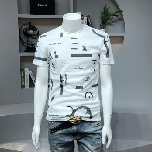 2021 summer new youth self-cultivation casual round neck short-sleeved T-shirt printing embroidery thin cotton and linen