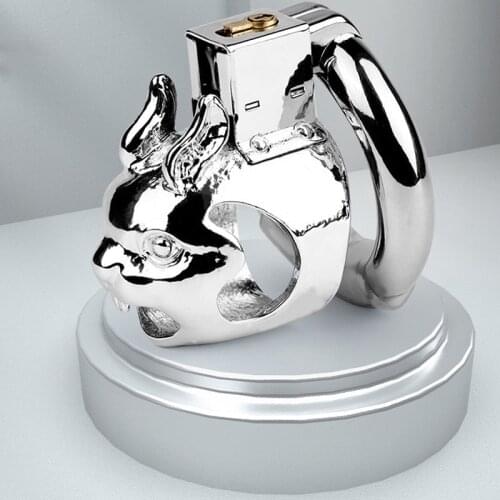 Imitate Rabbit Head Chastity Cage Mortise lock Men Penis Ring Stainless Steel Cock Sex Toys Men Adult Games Sex Toys For Man Gay