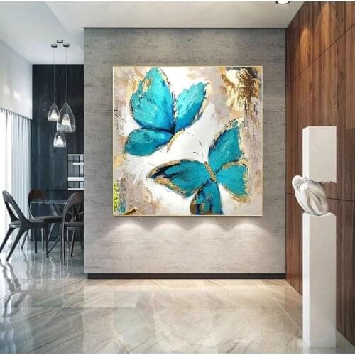 Two Blue Butterfuly Oil Painting Canvas Painting Cuadros Posters Print Wall Art for Living Room Home Decor Bedroom Decor