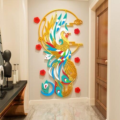 Chinese classical DIY Phoenix Acrylic Wall Sticker 3D stereo living room Entrance restaurant background room Layout Wall Sticker