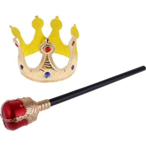 Royal Crown &Scepter Kids King Queen Costume Accessories Party Fancy Dress for Fairy Tales Historical Stories Halloween