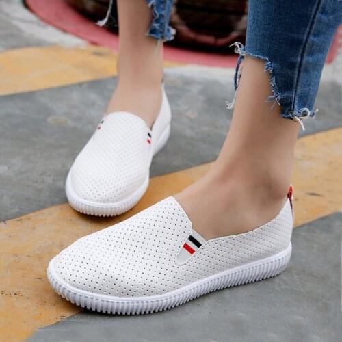 Summer Women Flat Loafer Shoes Female White Slip-On Hollow Shoes Breathable 2021 Ladies Walking Casual Shoe Zapatos De Mujer