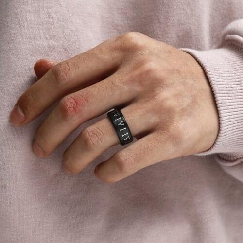 MOREDEAR 8mm 316 Titanium Ring Black for Men and Women Roman Numerals Ring