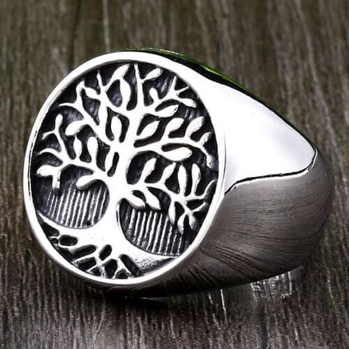 Mens Religious Stainless Life Tree Band Ring, Christmas Wedding Band Anniversary Tree Of Life Valentine Gift Turkish Jewelry