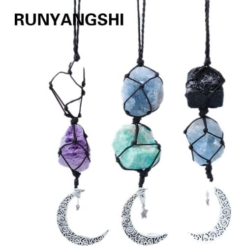 Natural crystal stone hand woven net bag Pendant Collection of healthy raw stone ore standard Hanging decoration