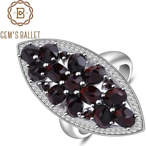 Gems Ballet 925 Sterling Silver Wedding Band Ring Fine Jewelry 5.71Ct Natural Black Garnet Gemstone Engagment Ring For Women
