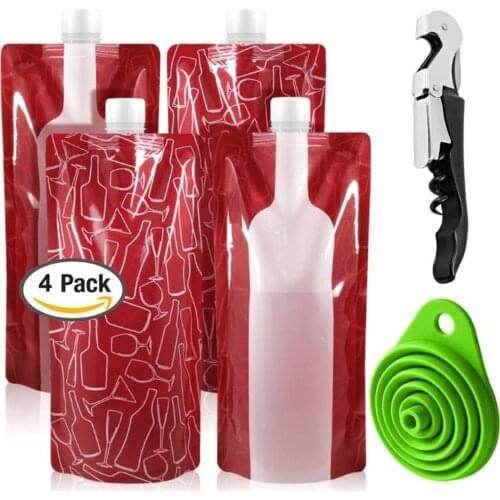 750 ML Wine Bag Unbreakable Flask Travel Gear Accessories Bag Plastic Foldable Reusable Portable Wine Bottle Bag