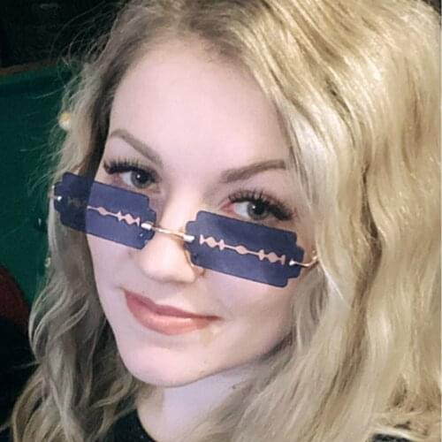 Festival Rimless Rectangle Sunglasses Women Personality Trend Unique Razor Blade Funny Sun Glasses Catwalk Party Hip Hop Eyewear