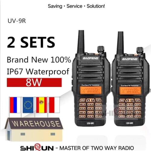 2PCS UV-9R Baofeng 8W Radio 10 KM Dual Band VHF 136-174 UHF 400-520MHz IP67 Walkie Talkie 10 KM Upgrade UV-82 UV-5R UV-XR UV 9R