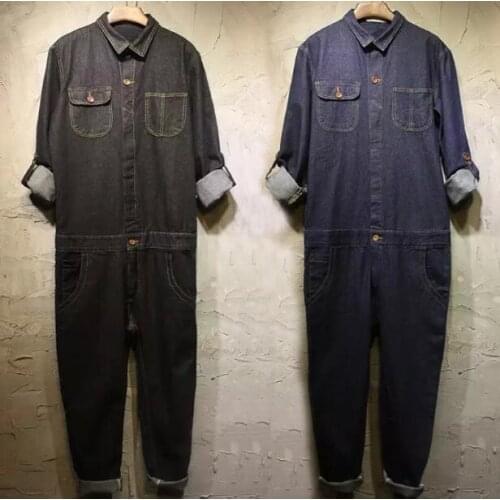 S-XXXL ! winter new wave of mens jeans suit casual solid color large size tooling jumpsuits street nightclothes jumpsuits