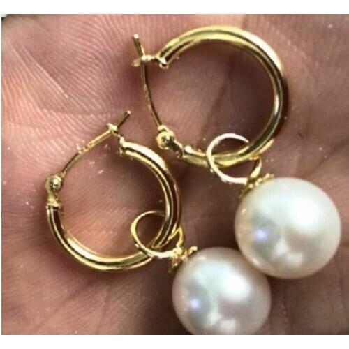 Good 7-8mm perfect white Australia south sea pearl dangle earring 14k/20