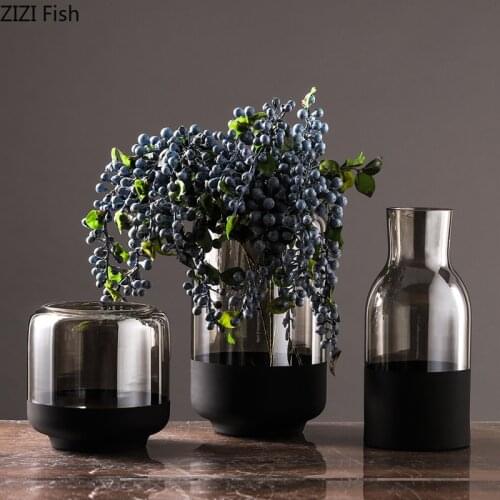 Gray Transparent Frosted Glass Vase Floral Desk Decoration Ornaments Flower Arrangement Home Decor Modern Vases for Flowers