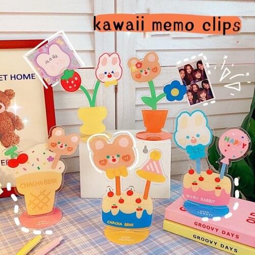 Cute Cake Bear Acrylic Desktop Notes Clip Korea Idol Photo Card Holder Clip Kawaii Desktop Stand Memo Message Clips