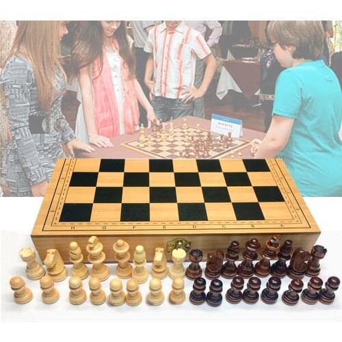 Folding Chessboard Chess Black and White Grid Chess Made of Dark and Light Walnut Wood Polished Rounded Chess Pieces