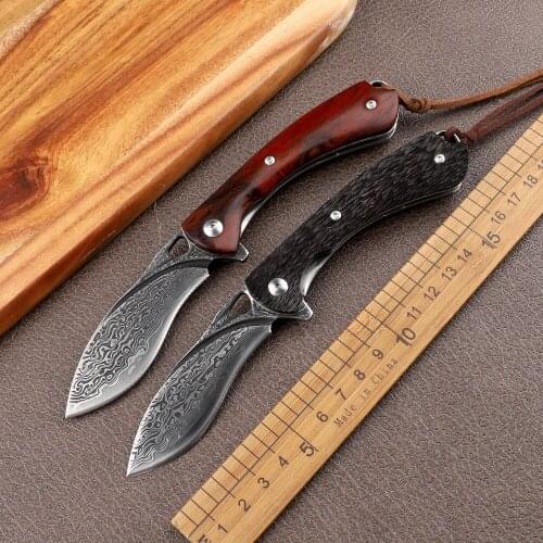 VG10 Damascus Blade Rosewood Handle Outdoor Tactical Rescue Hunting Self-defense EDC Tool Dog Leg Pocket Fruit Folding Knife