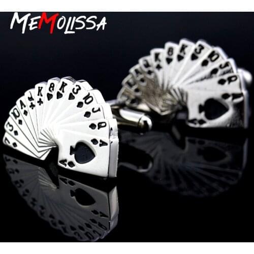 MeMolissa Casual Style Cufflinks 13 Playing Cards Design Silver with Black Enamel Plated Classic Mens Shirt Cuffs Button