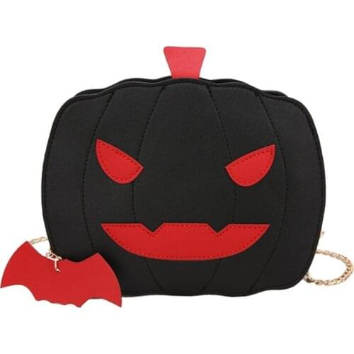 Pumpkin Crossbody Purses Chain Shoulder Bag for Women PU Leather Bat Pendant Halloween Tote Devil Messenger Bag
