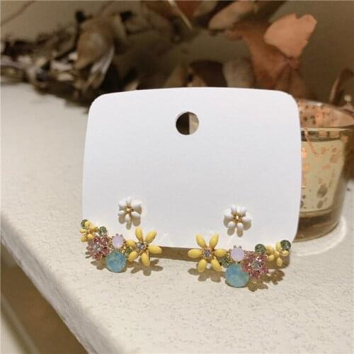 Origin Summer Summer Colorful Enamel Flower Earrings for Women Sweet Shiny Rhinestone Flowers Drop Earrings Korean Pendientes