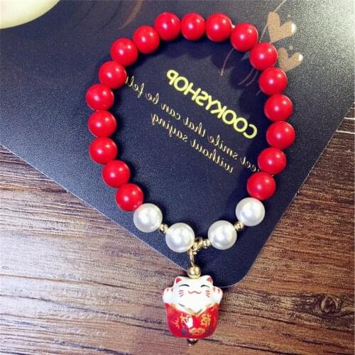 Colorful Crystal Natural Stone Bracelet For Women Jewelry Bead Bracelet Bangle Ceramics Lucky Cat Pendant Graduation Gift Women