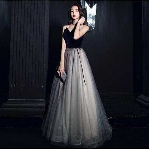 Sequins Simple Evening Dress Strapless Elegant Backless New A-Line Sleeveless Floor-Length Tulle Woman Formal Party Gowns A808